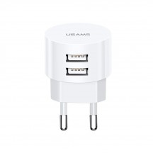 Alimentator USAMS Wall Charger T20  - Dual Port Charging, Round Form, 2x USB-A, 2.1A - White US-CC080