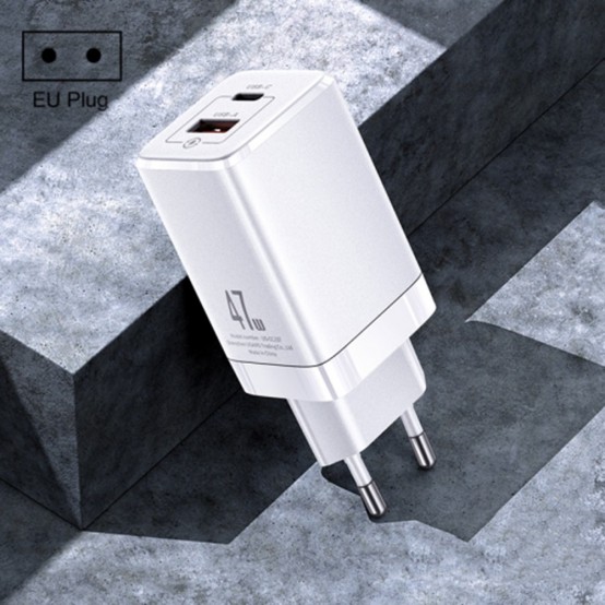 Alimentator USAMS Wall Charger T41  - GaN Mini, USB, PD, QC Fast Charge, 47W, 3A - White US-CC137