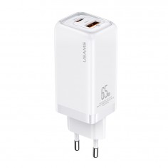 Alimentator USAMS Wall Charger Super Si  - Dual Ports, USB, Type-C, PD Fast Charge, 65W - White T47
