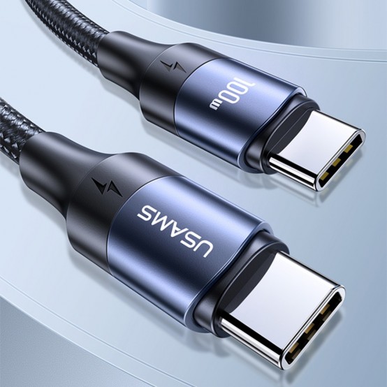Alimentator USAMS Wall Charger Kit  - 2xUSB-C GaN 100W, 2xUSB QC3.0 (T44) + Cable Type-C to Type-C 1.2m, PD 100W (U71) - Black