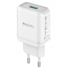 Alimentator Yesido Wall Charger  - USB, QC 3.0, 18W, 3A - White YC22