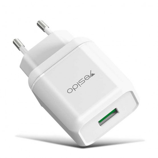 Alimentator Yesido Wall Charger  - USB, QC 3.0, 18W, 3A - White YC22
