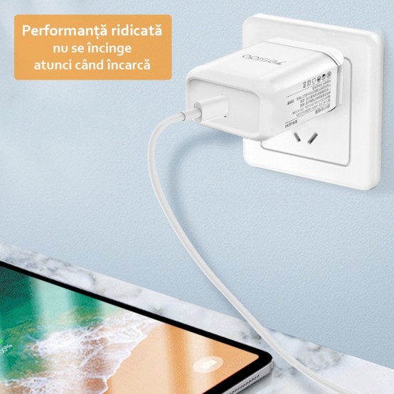 Alimentator Yesido Wall Charger  - USB, QC 3.0, 18W, 3A - White YC22
