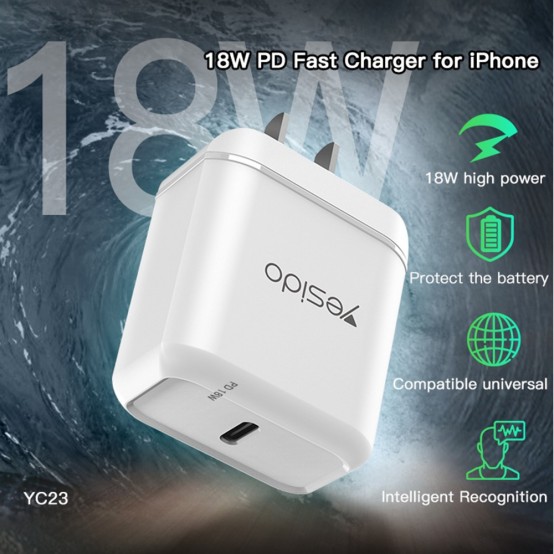 Alimentator Yesido Wall Charger  - USB, QC 3.0, 18W, 3A - White YC22