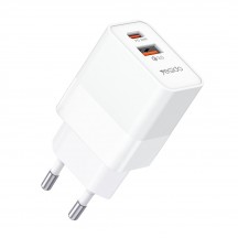 Alimentator Yesido Wall Charger  - USB-A, QC 3.0, Type-C, PD, 20W, 3A - White YC32
