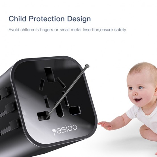 Alimentator Yesido Wall Charger  - for Travel, EU, UK, US, AUS, 3.4A - Black MC09
