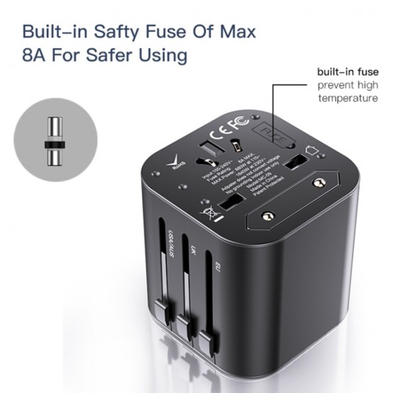 Alimentator Yesido Wall Charger  - for Travel, EU, UK, US, AUS, 3.4A - Black MC09