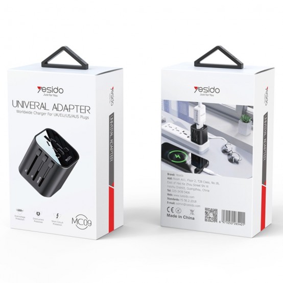 Alimentator Yesido Wall Charger  - for Travel, EU, UK, US, AUS, 3.4A - Black MC09