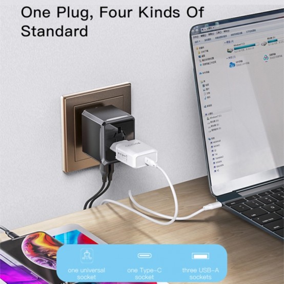 Alimentator Yesido Wall Charger  - 3x USB, Type-C, for Travel, EU, UK, US, AUS, 3.6A - Black MC10