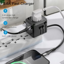 Alimentator Yesido Wall Charger  - 3x USB, Type-C, for Travel, EU, UK, US, AUS, 3.6A - Black MC10