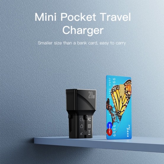 Alimentator Yesido Wall Charger  - USB, Type-C, PD20W, for Travel, EU, UK, US, AUS - Black MC17