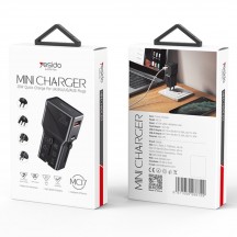 Alimentator Yesido Wall Charger  - USB, Type-C, PD20W, for Travel, EU, UK, US, AUS - Black MC17