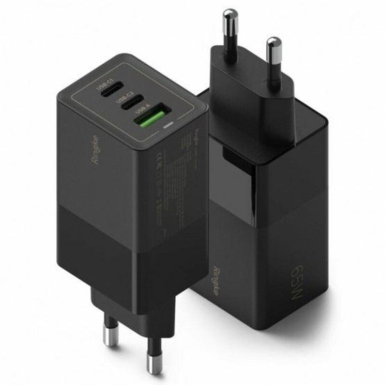 Alimentator  Wall Charger - USB, 2x Type-C, GaN Fast Charging 65W - Black