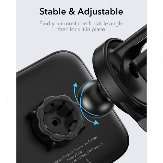 Alimentator  Car Holder with Wireless Charger HaloLock - MagSafe Compatible for Air Vent, with Cable USB to Type-C, 15W - Black