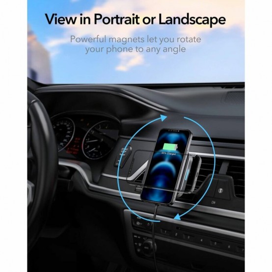 Alimentator  Car Holder with Wireless Charger HaloLock - MagSafe Compatible for Air Vent, with Cable USB to Type-C, 15W - Black