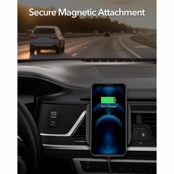 Alimentator  Car Holder with Wireless Charger HaloLock - MagSafe Compatible for Air Vent, with Cable USB to Type-C, 15W - Black