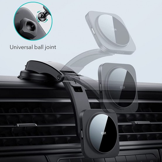Alimentator  Car Holder with Wireless Charger HaloLock - MagSafe Compatible for Dashboard, 15W - Black