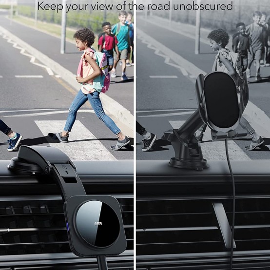 Alimentator  Car Holder with Wireless Charger HaloLock - MagSafe Compatible for Dashboard, 15W - Black