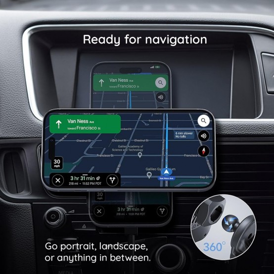Alimentator  [3pcs Bundle] Car Holder with Wireless Charger CryoBoost  - with Cable, Car Charger, MagSafe, Apple MFi - Silver 2