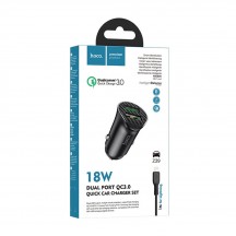 Alimentator Hoco Car Charger Farsighted  - 2xUSB-A, QC 3.0, 18W, 3A with USB-A to Lightning Cable 1m - Black Z39