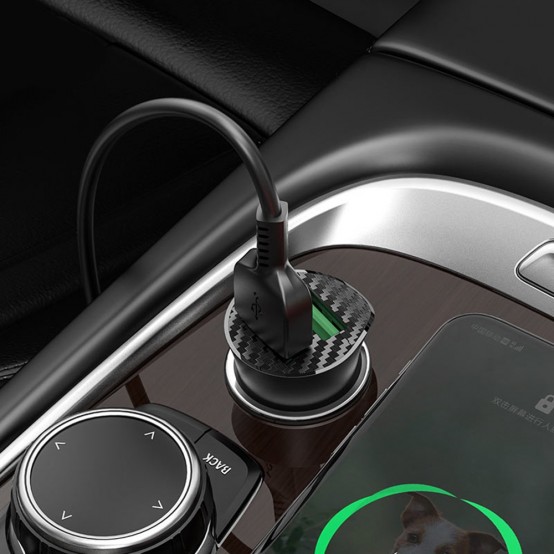 Alimentator Hoco Car Charger Farsighted  - 2xUSB-A, QC 3.0, 18W, 3A with USB-A to Micro-USB Cable 1m - Black Z39