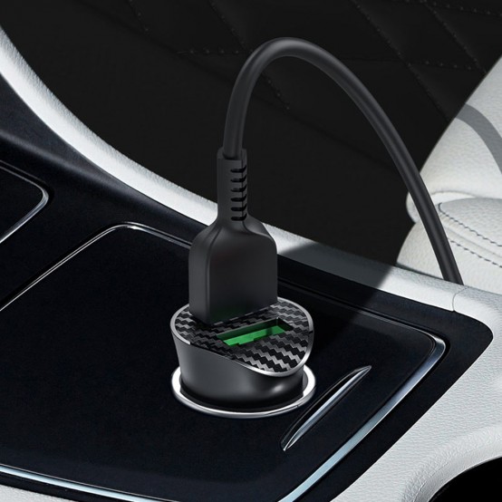 Alimentator Hoco Car Charger Farsighted  - 2xUSB-A, QC 3.0, 18W, 3A with USB-A to Micro-USB Cable 1m - Black Z39