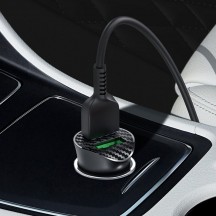 Alimentator Hoco Car Charger Farsighted  - 2xUSB-A, QC 3.0, 18W, 3A with USB-A to USB Type-C Cable 1m - Black Z39