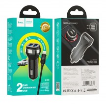 Alimentator Hoco Car Charger Superior  - 2xUSB-A, 12W, 2.4A with USB-A to Lightning Cable 1m - Black Z40