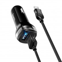Alimentator Hoco Car Charger Superior  - 2xUSB-A, 12W, 2.4A with USB-A to Micro-USB Cable 1m - Black Z40