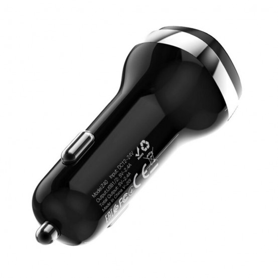 Alimentator Hoco Car Charger Superior  - 2xUSB-A, 12W, 2.4A with USB-A to USB Type-C Cable 1m - Black Z40