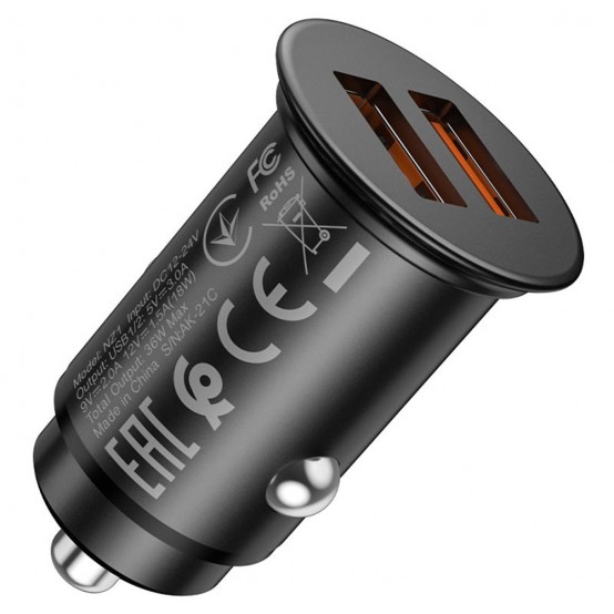 Alimentator Hoco Car Charger  - 2xUSB-A, QC 3.0, 36W, 3A - Black NZ1 Developer