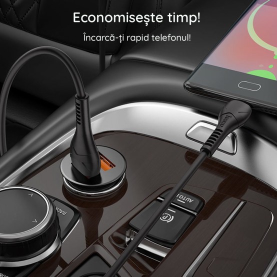 Alimentator Hoco Car Charger  - 2xUSB-A, QC 3.0, 36W, 3A - Black NZ1 Developer