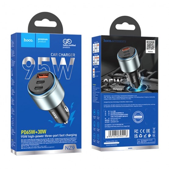 Alimentator Hoco Car Charger Galloper  - USB, 2x Type-C, Fast Charging, 95W - Black NZ9