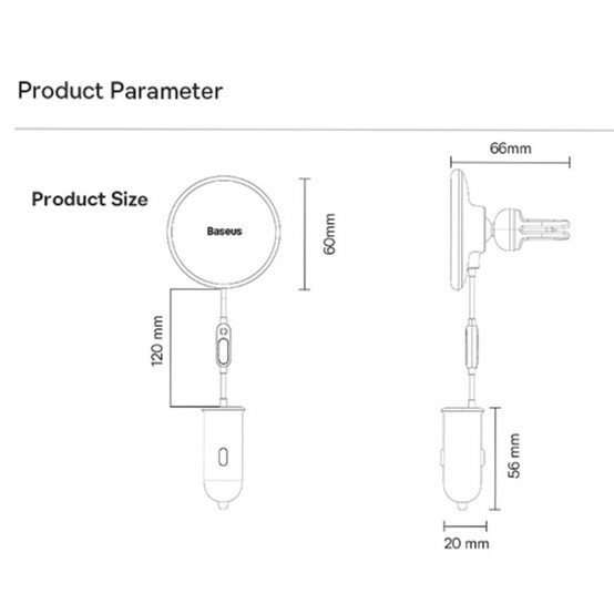Alimentator Baseus MagSafe Car Charger CW01  - with AirVent Holder, USB-A 25W, 15W for Wireless Charging - Black SUCX040001