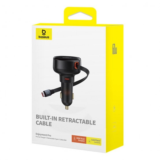 Alimentator Baseus Car Charger Enjoyment Pro  - Type-C, Fast Charging, 60W, with Cable Type-C, 70cm - Black C00057802111-01