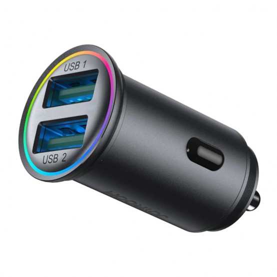 Alimentator JoyRoom Car Charger  - 2x USB, RGB LED Lights, 24W - Black JR-CCN03