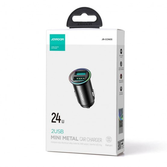Alimentator JoyRoom Car Charger  - 2x USB, RGB LED Lights, 24W - Black JR-CCN03