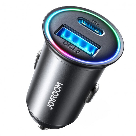 Alimentator JoyRoom Car Charger  - USB, Type-C, RGB Lights, Fast Charging, 3A, 60W - Black JR-CCN04