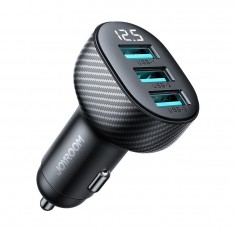 Alimentator JoyRoom Car Charger  - 3x USB, Digital Display, 17W - Black JR-CCD03