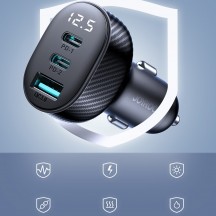 Alimentator JoyRoom Car Charger  - USB, 2x Type-C, Digital Display, Fast Charging, 3A, 30W - Black JR-CCD04