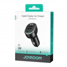 Alimentator JoyRoom Car Charger  - USB, 2x Type-C, Digital Display, Fast Charging, 3A, 30W - Black JR-CCD04
