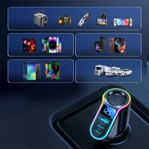 Alimentator JoyRoom Car Charger 4in1  - USB, 2xType-C, Cigarette Lighter Socket, RGB Lights, Digital Display, 150W - Black JR-C