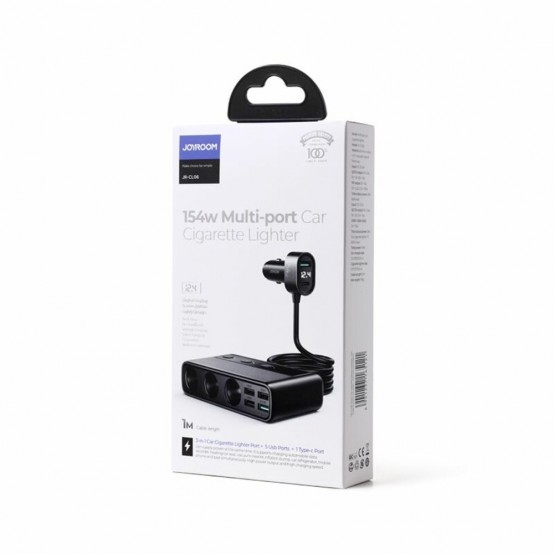 Alimentator JoyRoom Car Charger  - Ports Extensions with 3x Cigarette Lighter, 5x USB, Type-C, Fast Charge 145W - Black JR-CL06