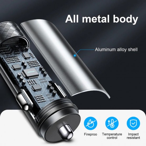 Alimentator JoyRoom Car Charger  - 2x Type-C, LED Light, Fast Charging, 50W - Gray JR-CL13