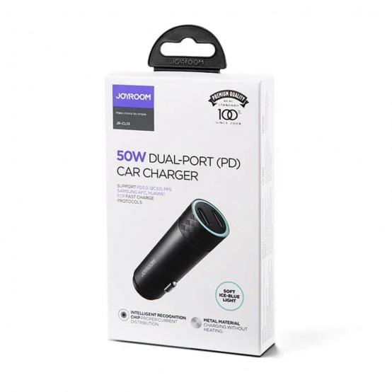Alimentator JoyRoom Car Charger  - 2x Type-C, LED Light, Fast Charging, 50W - Gray JR-CL13