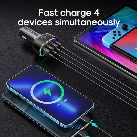 Alimentator JoyRoom Car Charger  - 3x USB, Type-C, RGB LED Lights, Fast Charging, 45W - Black JR-CL09