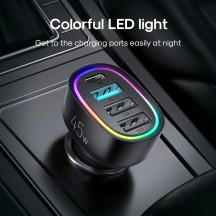 Alimentator JoyRoom Car Charger  - 3x USB, Type-C, RGB LED Lights, Fast Charging, 45W - Black JR-CL09