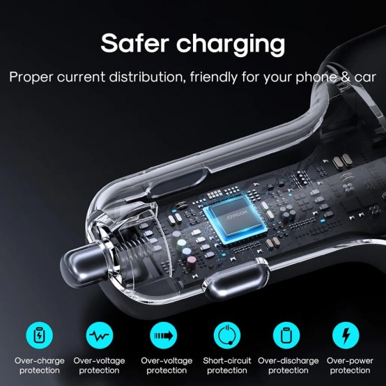 Alimentator JoyRoom Car Charger  - 3x USB, Type-C, RGB LED Lights, Fast Charging, 45W - Black JR-CL09