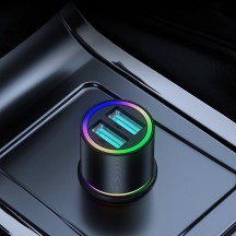 Alimentator JoyRoom Car Charger  - with RGB LED Lights, 2x USB 24W, 4.8A - Black JR-CL10