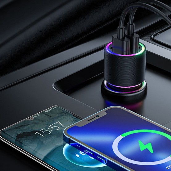 Alimentator JoyRoom Car Charger  - with RGB LED Lights, 2x USB 24W, 4.8A - Black JR-CL10
